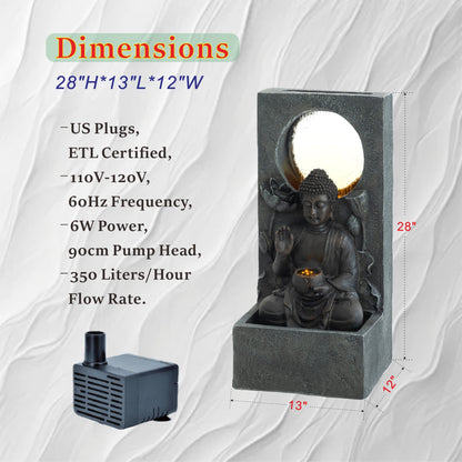 28" H Outdoor Buddha Waterfall Fountain with Serene Water Flow - Resin