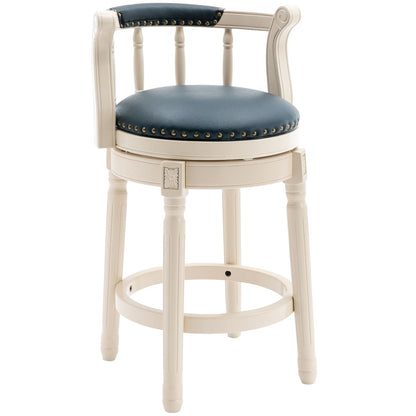 Wooden Bar Stool with Swivel and Full Back - White or Blue