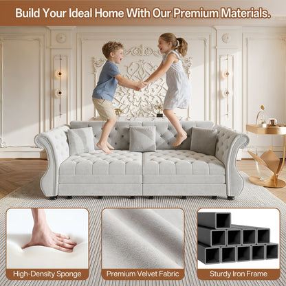 Oversized Chesterfield Pull Out Sofa Bed, Roll Arm Couch