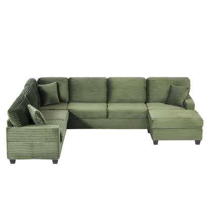 Upholstered U-Shaped Sectional Sofa with Movable Ottoman and Storage Pockets - Multiple Colors