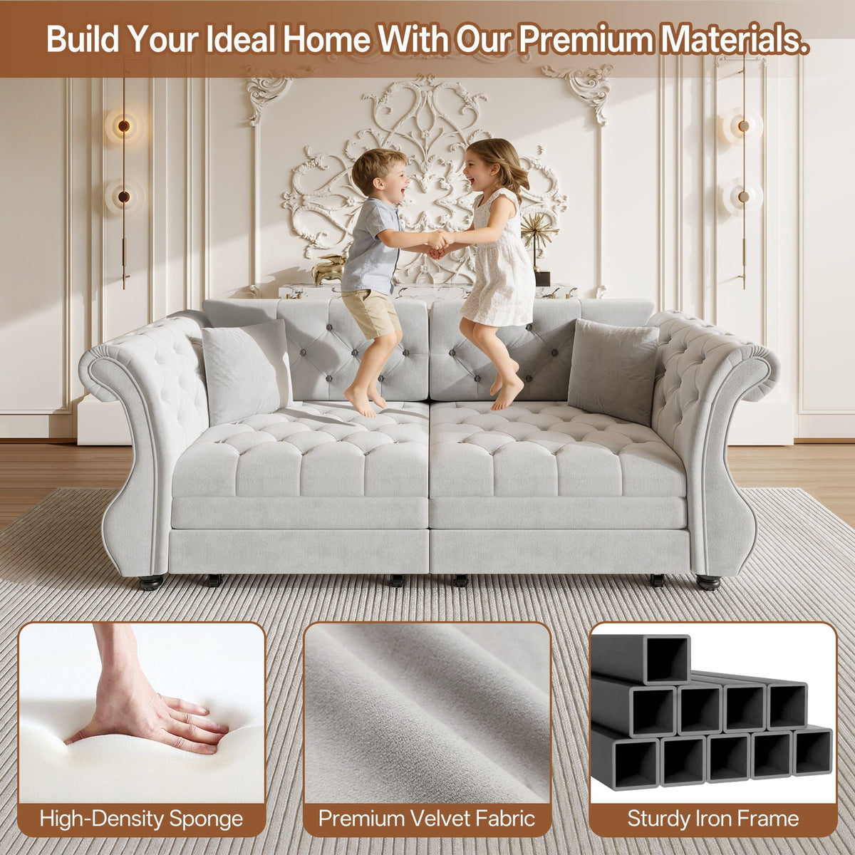 Oversized Chesterfield Pull Out Sofa Bed, Roll Arm Couch