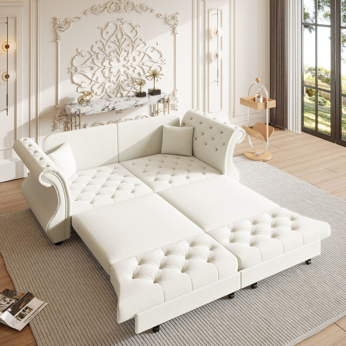 Oversized Chesterfield Pull Out Sofa Bed, Roll Arm Couch