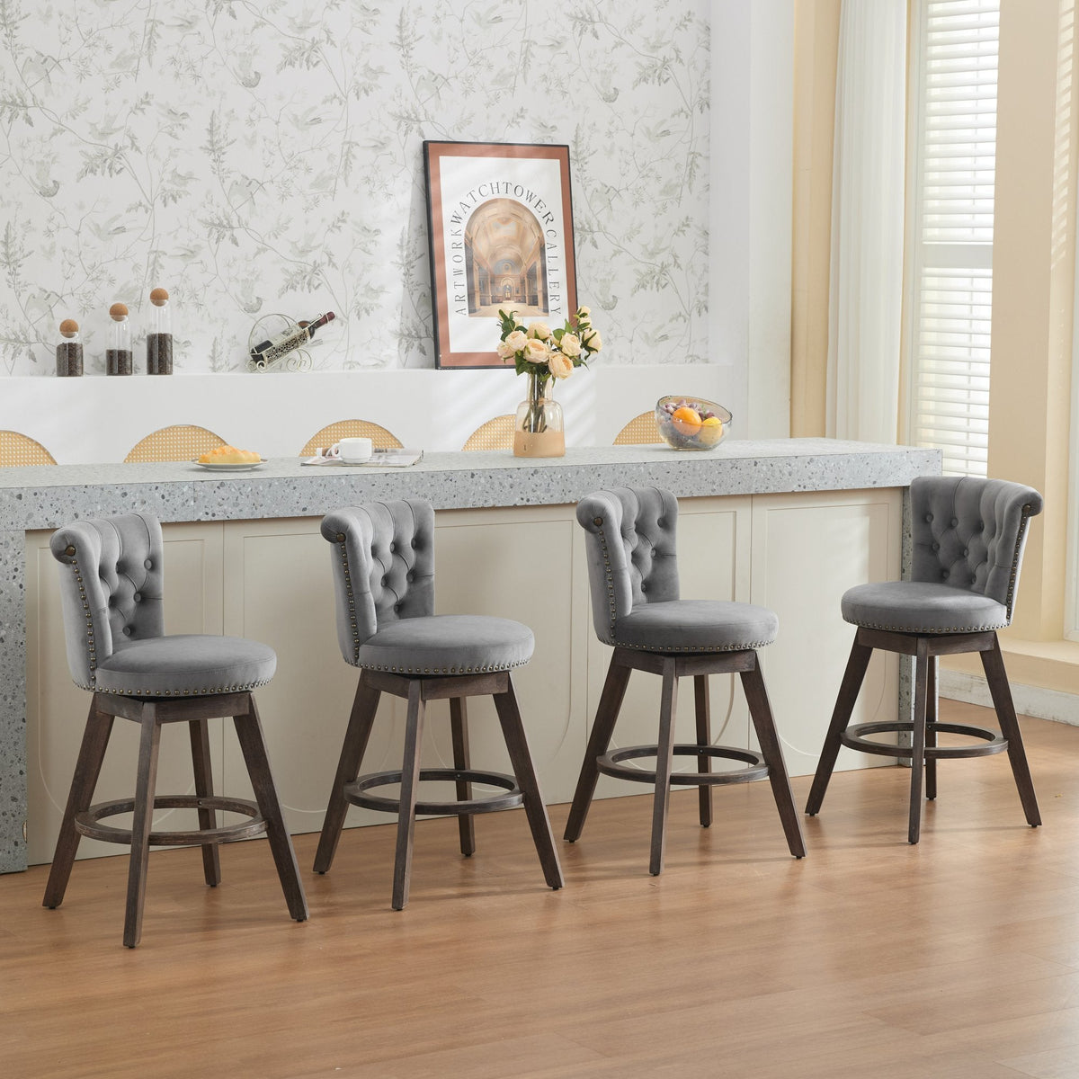 26" Counter Height Bar Stools with 360° Swivel - Gray