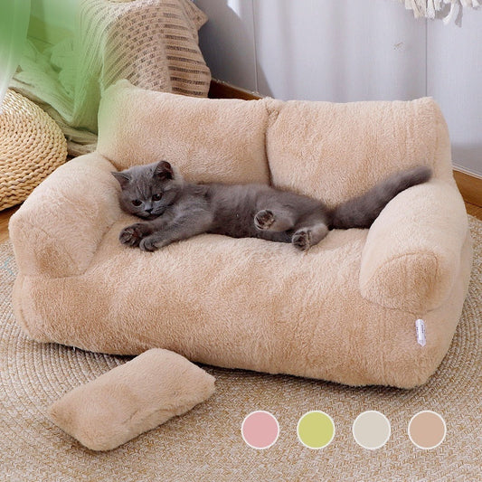 Luxury Plush Pet Sofa Bed with Pillow — 3 Colors, 4 Sizes