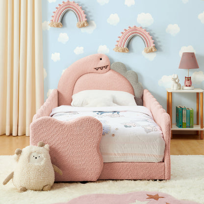 Twin Size Cute Dinosaur-Shaped Kids Bed with Safety Guardrail