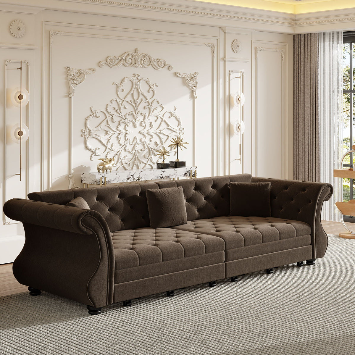 Oversized Chesterfield Pull Out Sofa Bed, Roll Arm Couch