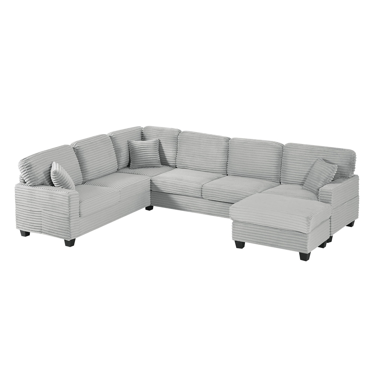 Upholstered U-Shaped Sectional Sofa with Movable Ottoman and Storage Pockets - Multiple Colors