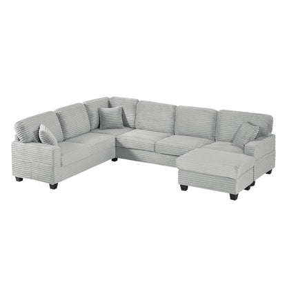 Upholstered U-Shaped Sectional Sofa with Movable Ottoman and Storage Pockets - Multiple Colors