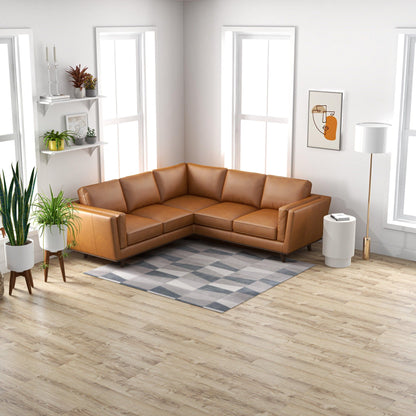 Tan Leather Corner Sectional Sofa with Eucalyptus Wood Frame - Tan