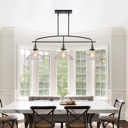 Industrial 3-Light Pendant Chandelier with Clear Glass Shades