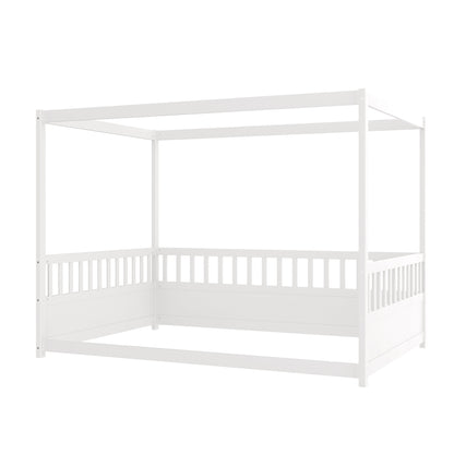 Full Size Canopy Bed Frame with Guardrails for Kids