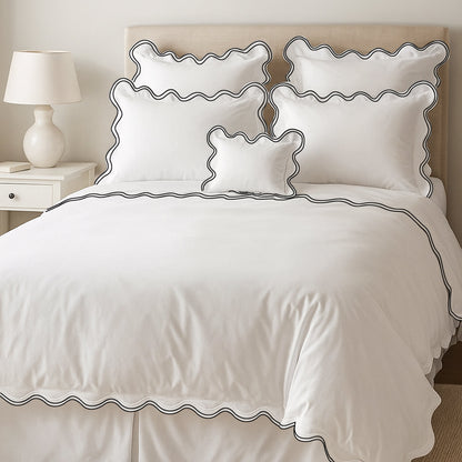 400TC Cotton Sateen Luxurious Double Scalloped Duvet Cover Set