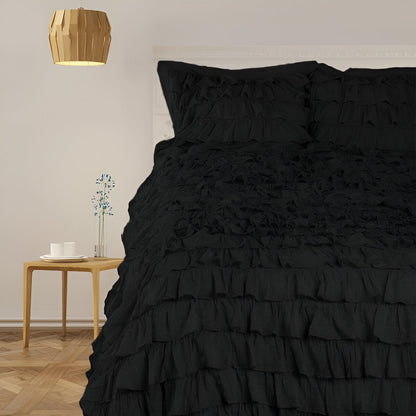400TC Sateen Solid Cotton Waterfall Ruffle Duvet Cover Set
