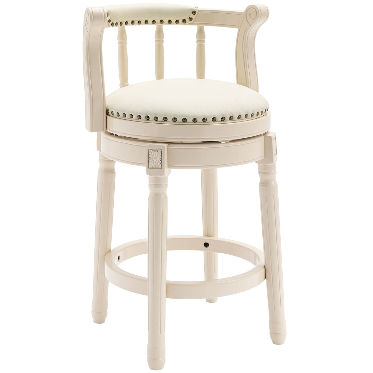 Wooden Bar Stool with Swivel and Full Back - White or Blue