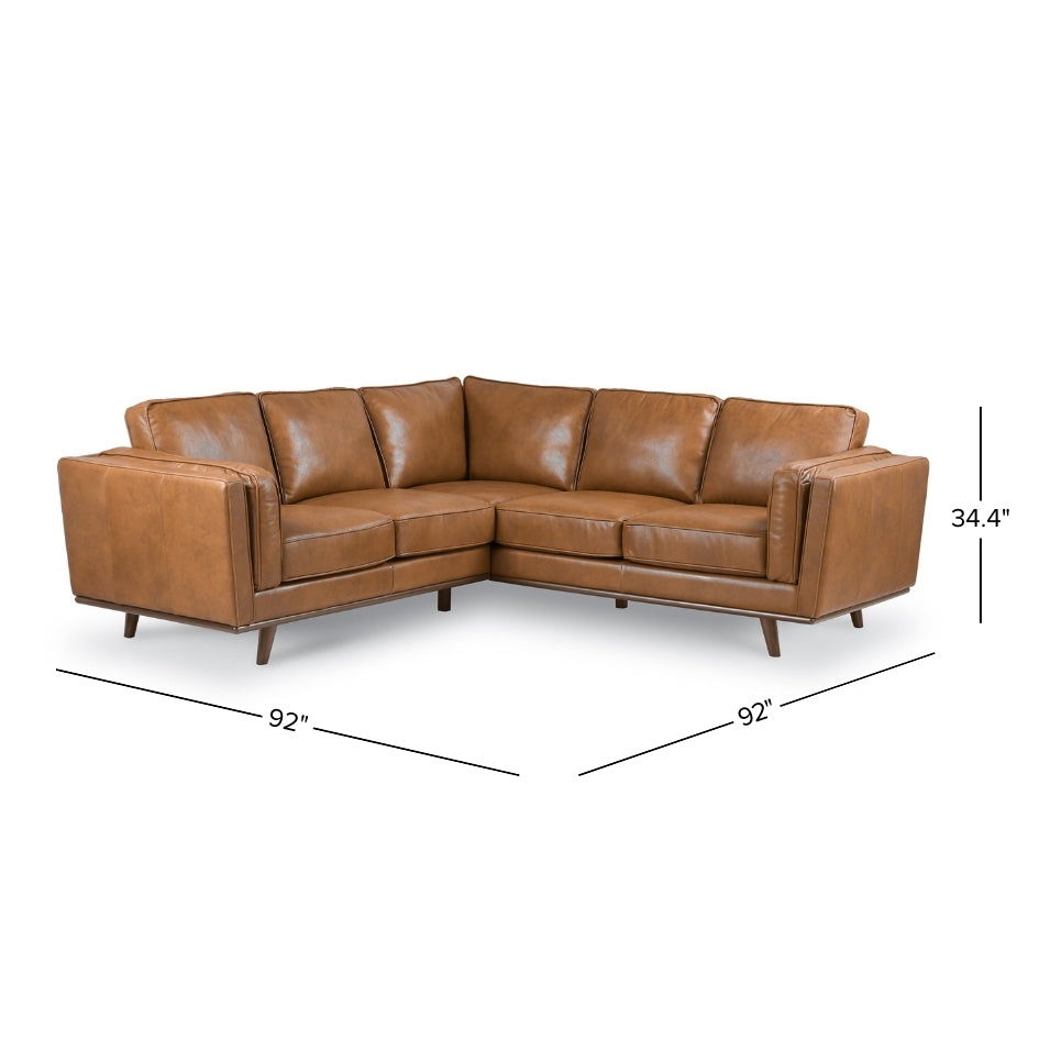 Tan Leather Corner Sectional Sofa with Eucalyptus Wood Frame - Tan