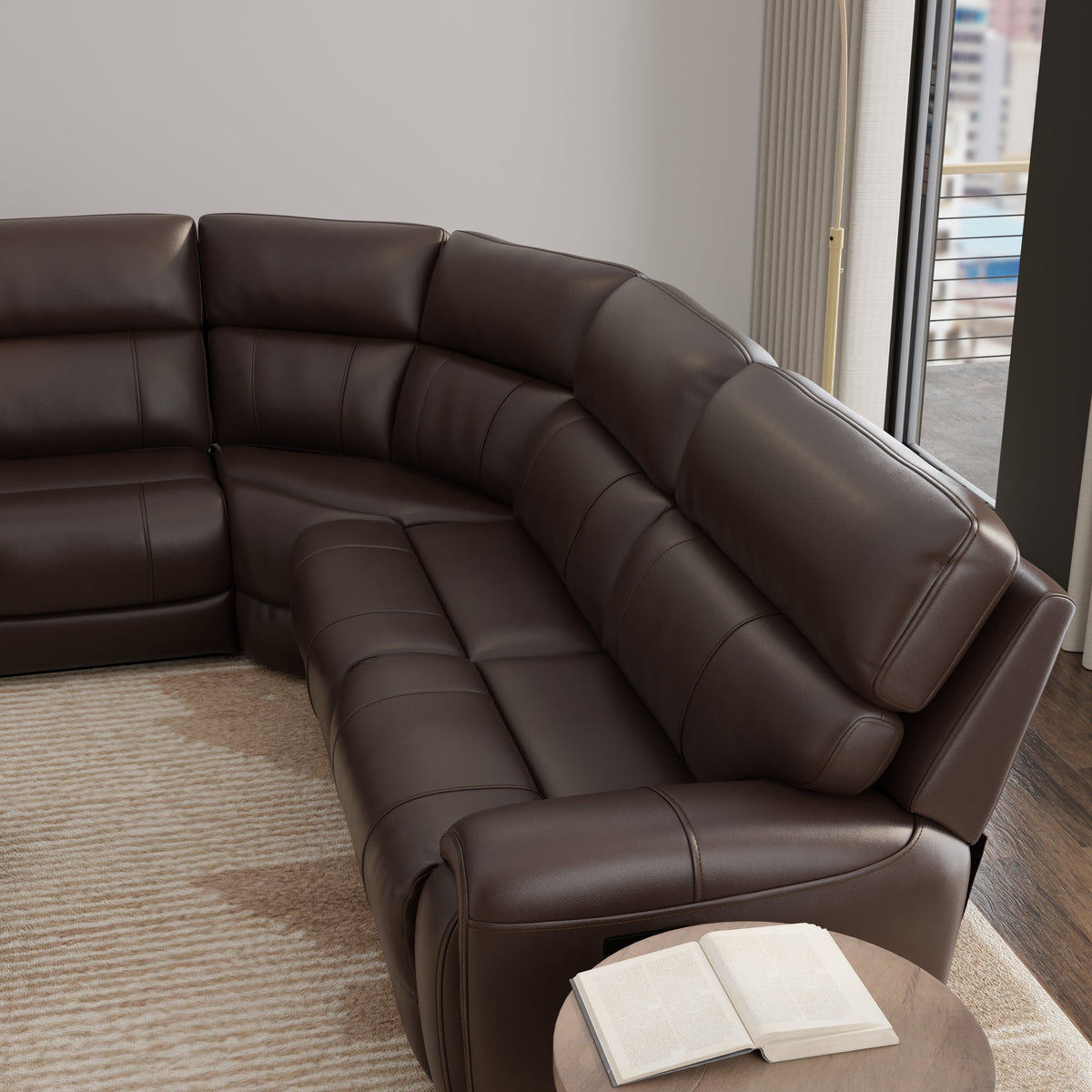 6-Piece Leather Power Sectional in Brazil Tobacco