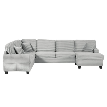 Upholstered U-Shaped Sectional Sofa with Movable Ottoman and Storage Pockets - Multiple Colors