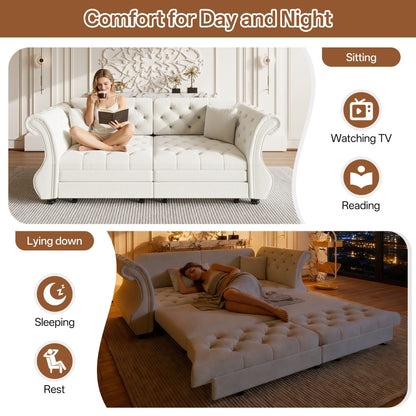 Oversized Chesterfield Pull Out Sofa Bed, Roll Arm Couch