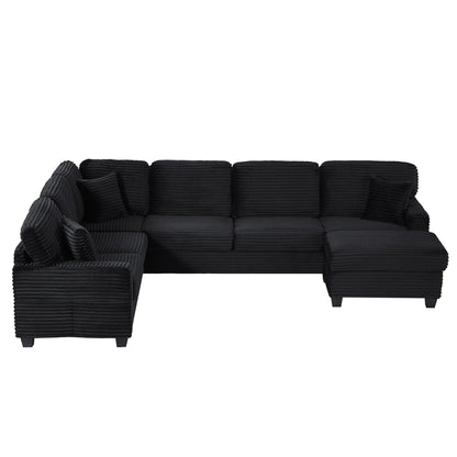 Upholstered U-Shaped Sectional Sofa with Movable Ottoman and Storage Pockets - Multiple Colors