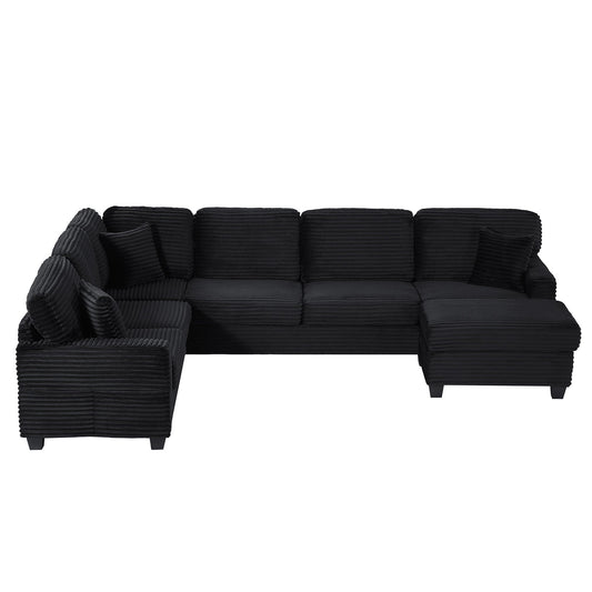Upholstered U-Shaped Sectional Sofa with Movable Ottoman and Storage Pockets - Multiple Colors