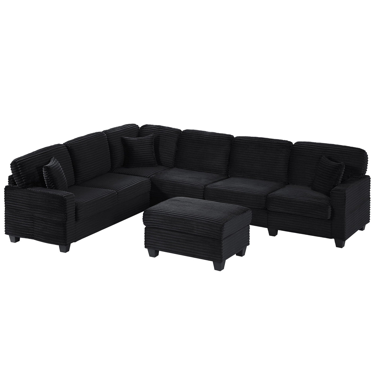 Upholstered U-Shaped Sectional Sofa with Movable Ottoman and Storage Pockets - Multiple Colors