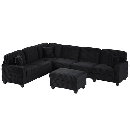 Upholstered U-Shaped Sectional Sofa with Movable Ottoman and Storage Pockets - Multiple Colors