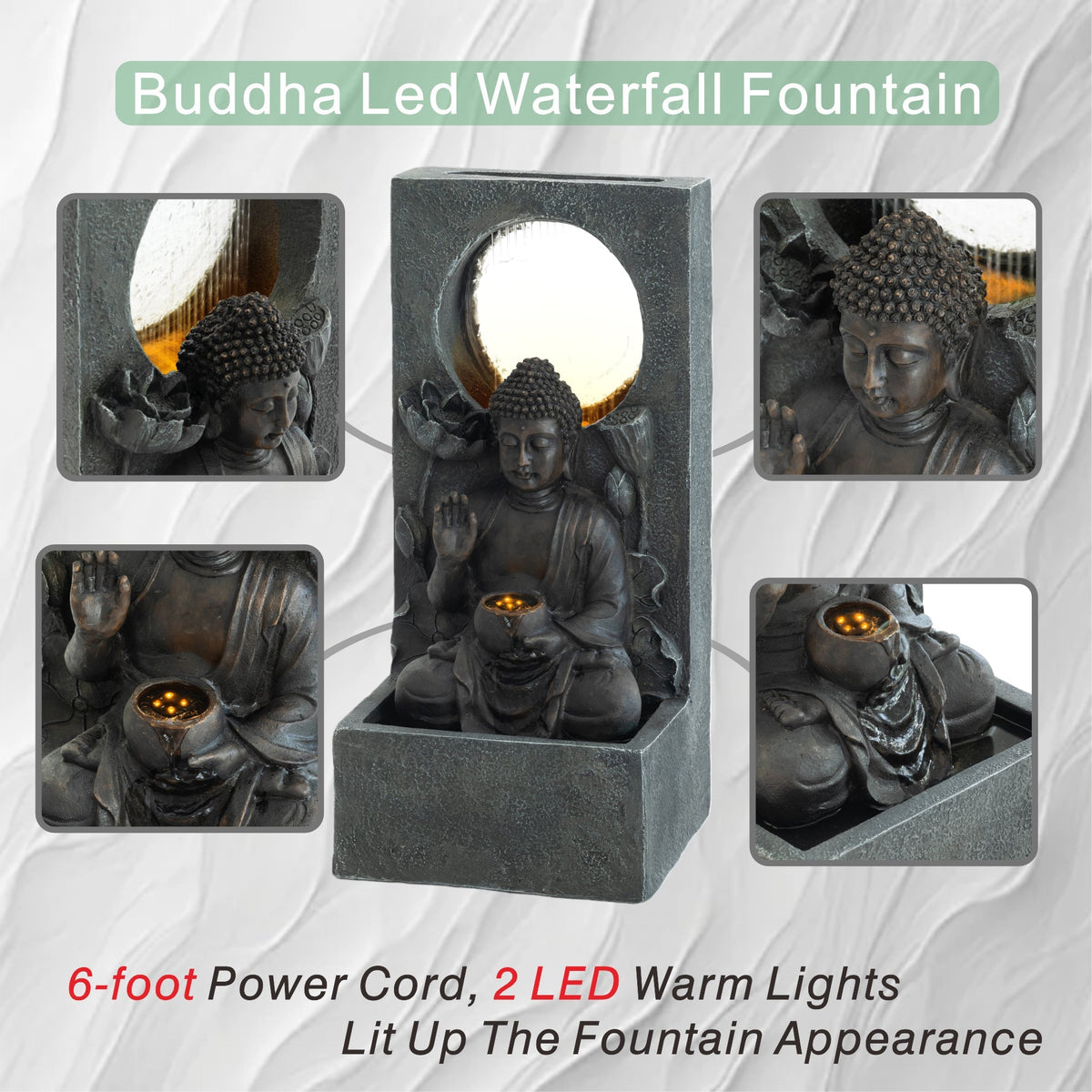 28" H Outdoor Buddha Waterfall Fountain with Serene Water Flow - Resin