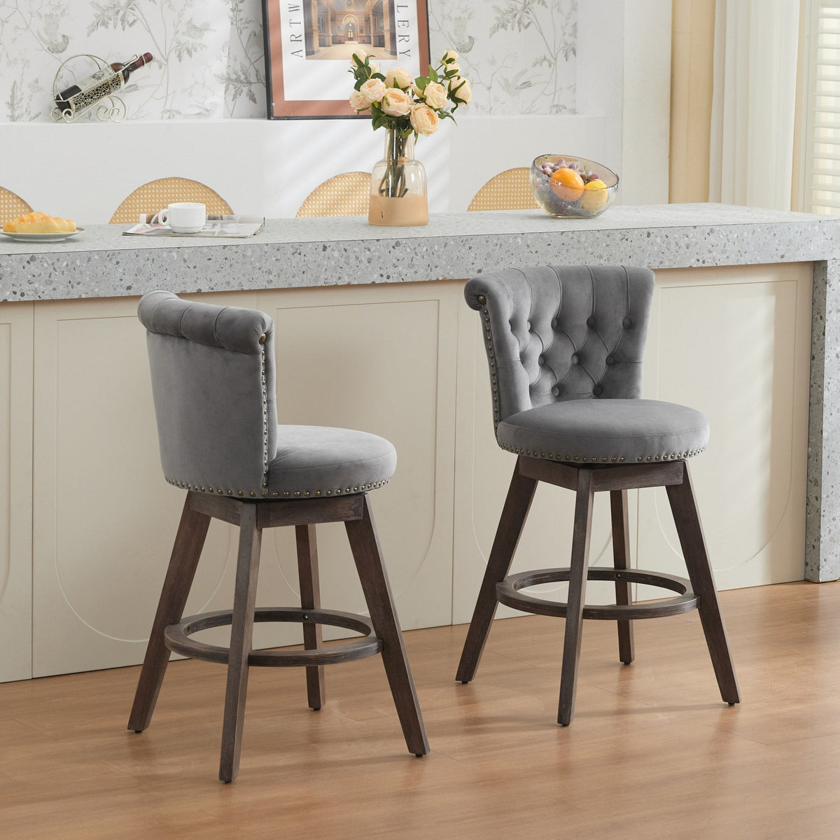 26" Counter Height Bar Stools with 360° Swivel - Gray