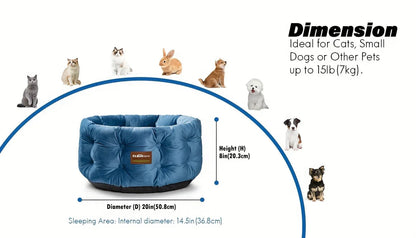 ClevaHome Deep Nest Cat Bed for Small Pets up to 15lbs - Round Cat Beds for Indoor Cats, Luxurious Velvet Feel, Extra High Sides, Machine Washable Comfort Pet Bed with Non-Slip Bottom
