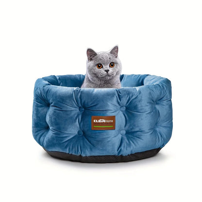 ClevaHome Deep Nest Cat Bed for Small Pets up to 15lbs - Round Cat Beds for Indoor Cats, Luxurious Velvet Feel, Extra High Sides, Machine Washable Comfort Pet Bed with Non-Slip Bottom