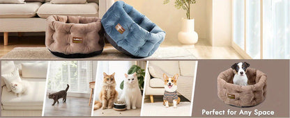 ClevaHome Deep Nest Cat Bed for Small Pets up to 15lbs - Round Cat Beds for Indoor Cats, Luxurious Velvet Feel, Extra High Sides, Machine Washable Comfort Pet Bed with Non-Slip Bottom