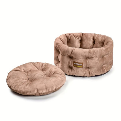 ClevaHome Deep Nest Cat Bed for Small Pets up to 15lbs - Round Cat Beds for Indoor Cats, Luxurious Velvet Feel, Extra High Sides, Machine Washable Comfort Pet Bed with Non-Slip Bottom