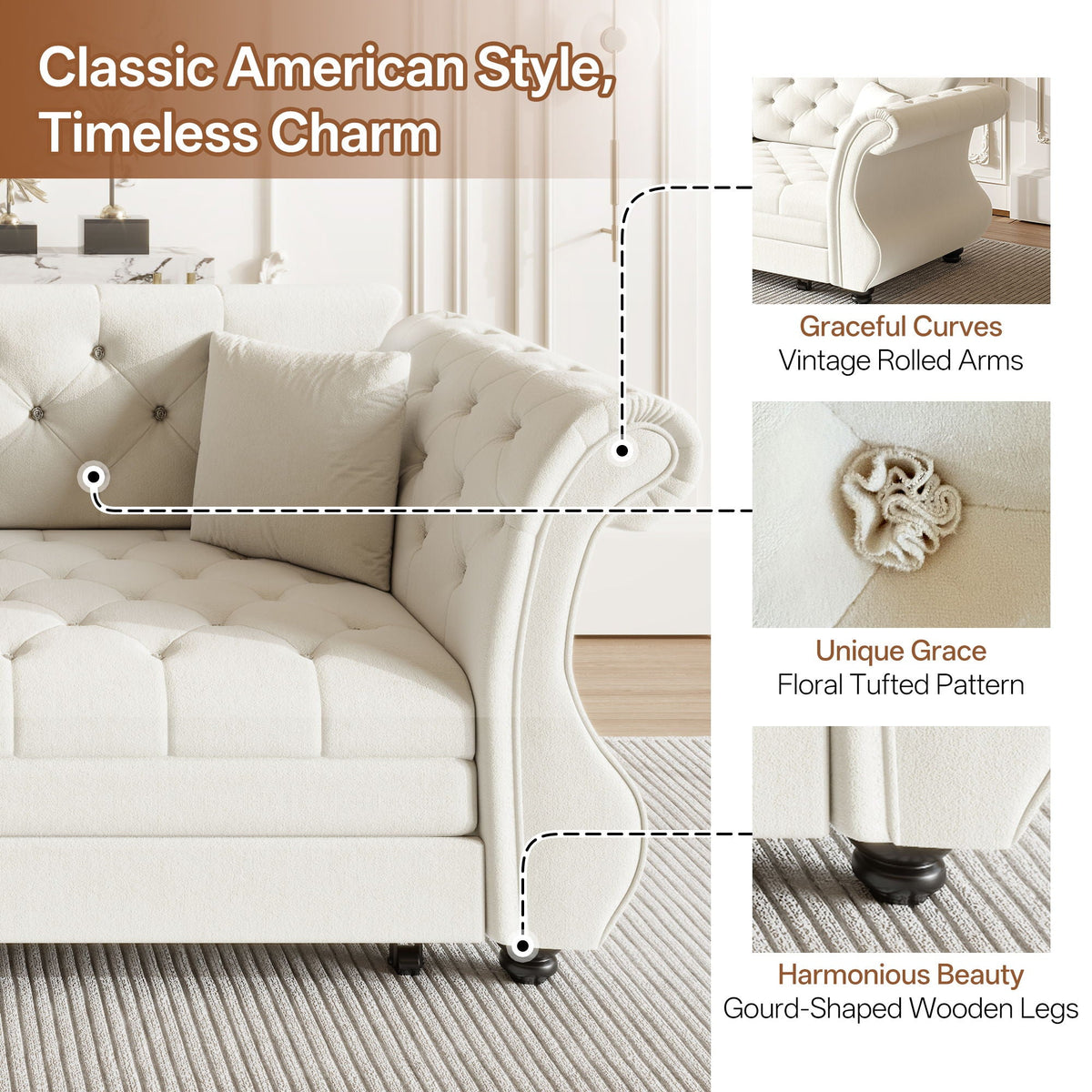 Oversized Chesterfield Pull Out Sofa Bed, Roll Arm Couch