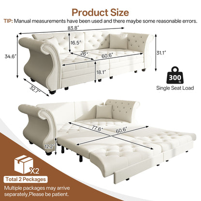 Oversized Chesterfield Pull Out Sofa Bed, Roll Arm Couch