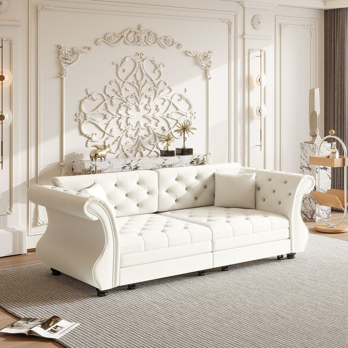 Oversized Chesterfield Pull Out Sofa Bed, Roll Arm Couch