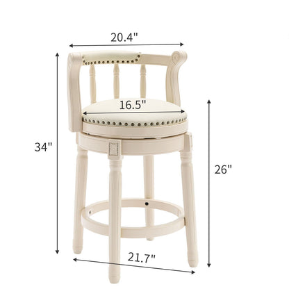 Wooden Bar Stool with Swivel and Full Back - White or Blue