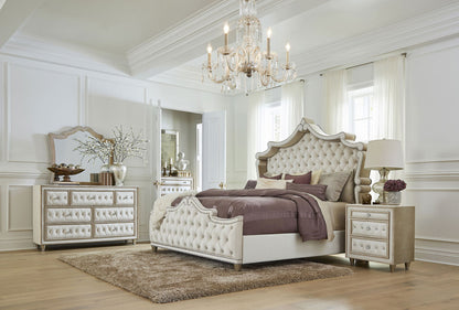 Antonella Upholstered Queen Panel Bed Ivory and Camel