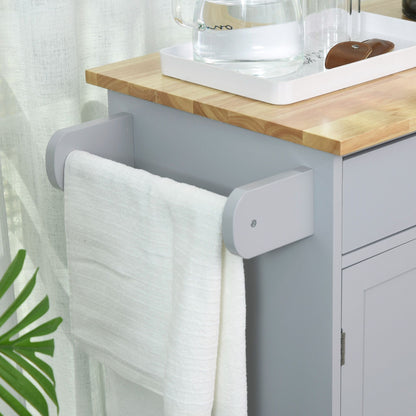 Mobile Kitchen Cart, Gray, Rolling Cart Island with Drawer, Cabinet & Towel Rack