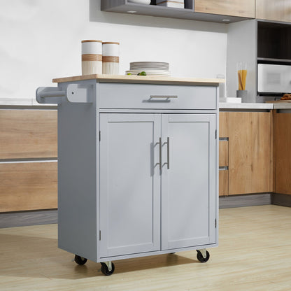 Mobile Kitchen Cart, Gray, Rolling Cart Island with Drawer, Cabinet & Towel Rack