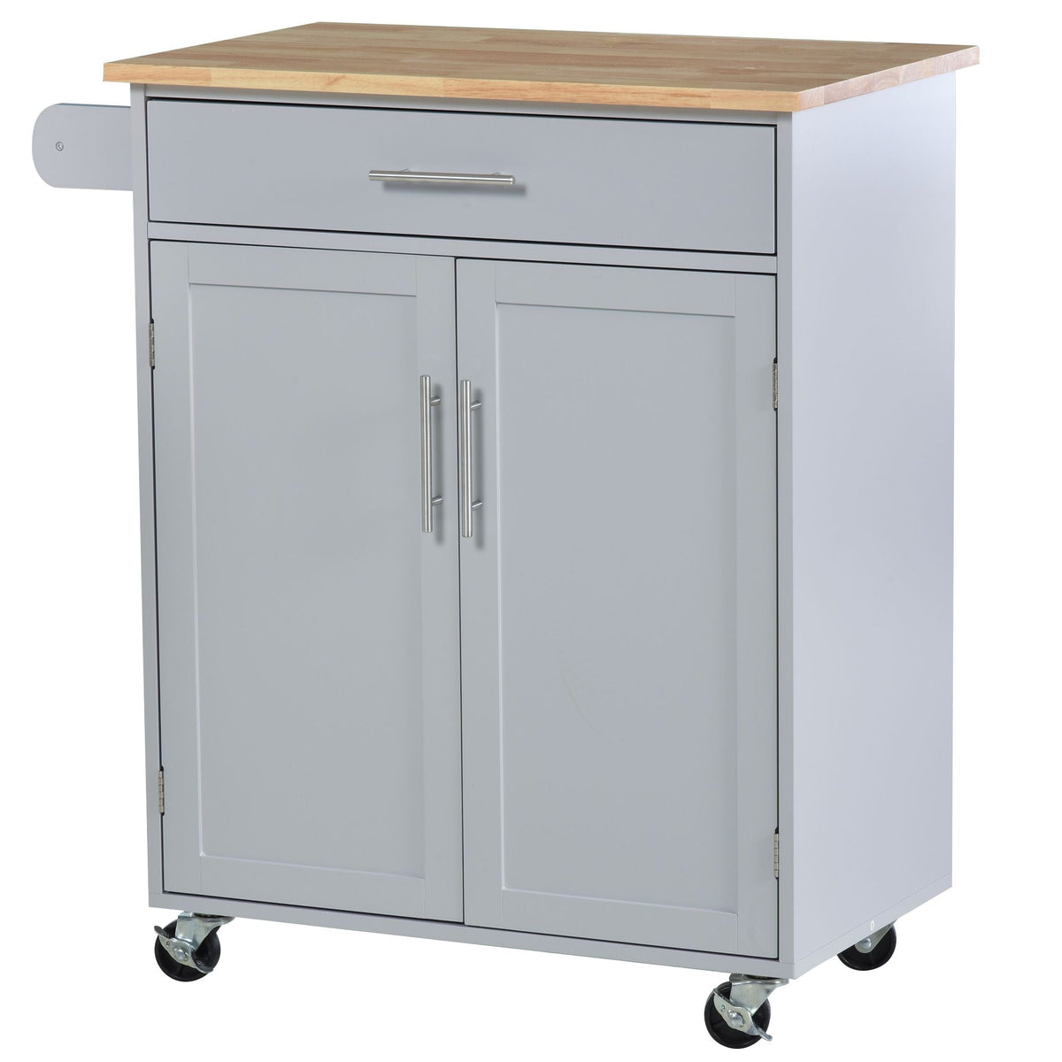 Mobile Kitchen Cart, Gray, Rolling Cart Island with Drawer, Cabinet & Towel Rack