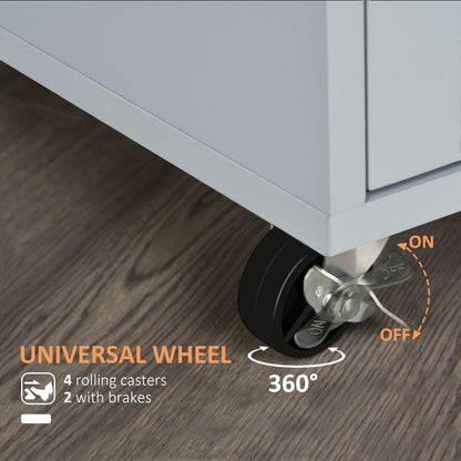 Mobile Kitchen Cart, Gray, Rolling Cart Island with Drawer, Cabinet & Towel Rack