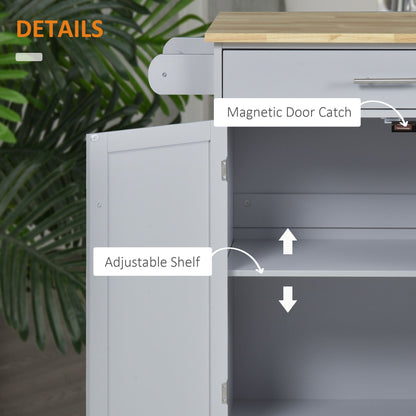 Mobile Kitchen Cart, Gray, Rolling Cart Island with Drawer, Cabinet & Towel Rack