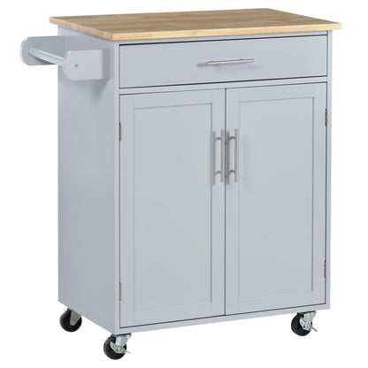 Mobile Kitchen Cart, Gray, Rolling Cart Island with Drawer, Cabinet & Towel Rack