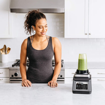 N inja BN801 Professional Plus Kitchen System, 1400 WP, 5 Functions for Smoothies, Chopping, Dough & More with Auto IQ, 72-oz.* Blender Pitcher, 64-oz. Processor Bowl, (2) 24-oz. To-Go Cups, Grey