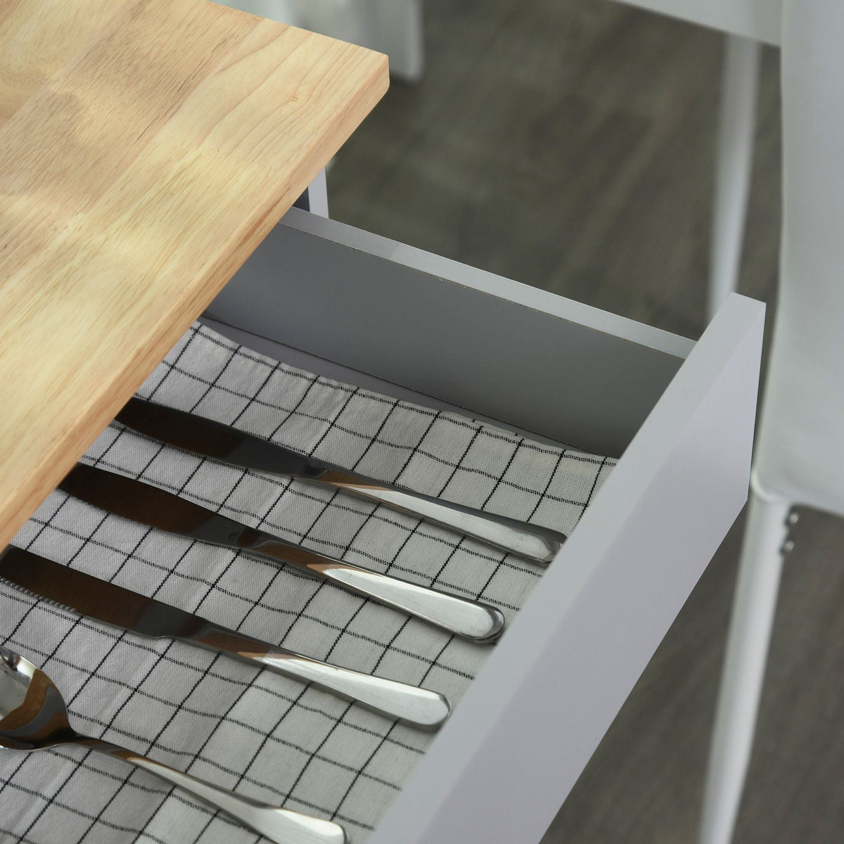 Mobile Kitchen Cart, Gray, Rolling Cart Island with Drawer, Cabinet & Towel Rack