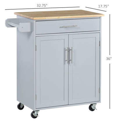 Mobile Kitchen Cart, Gray, Rolling Cart Island with Drawer, Cabinet & Towel Rack