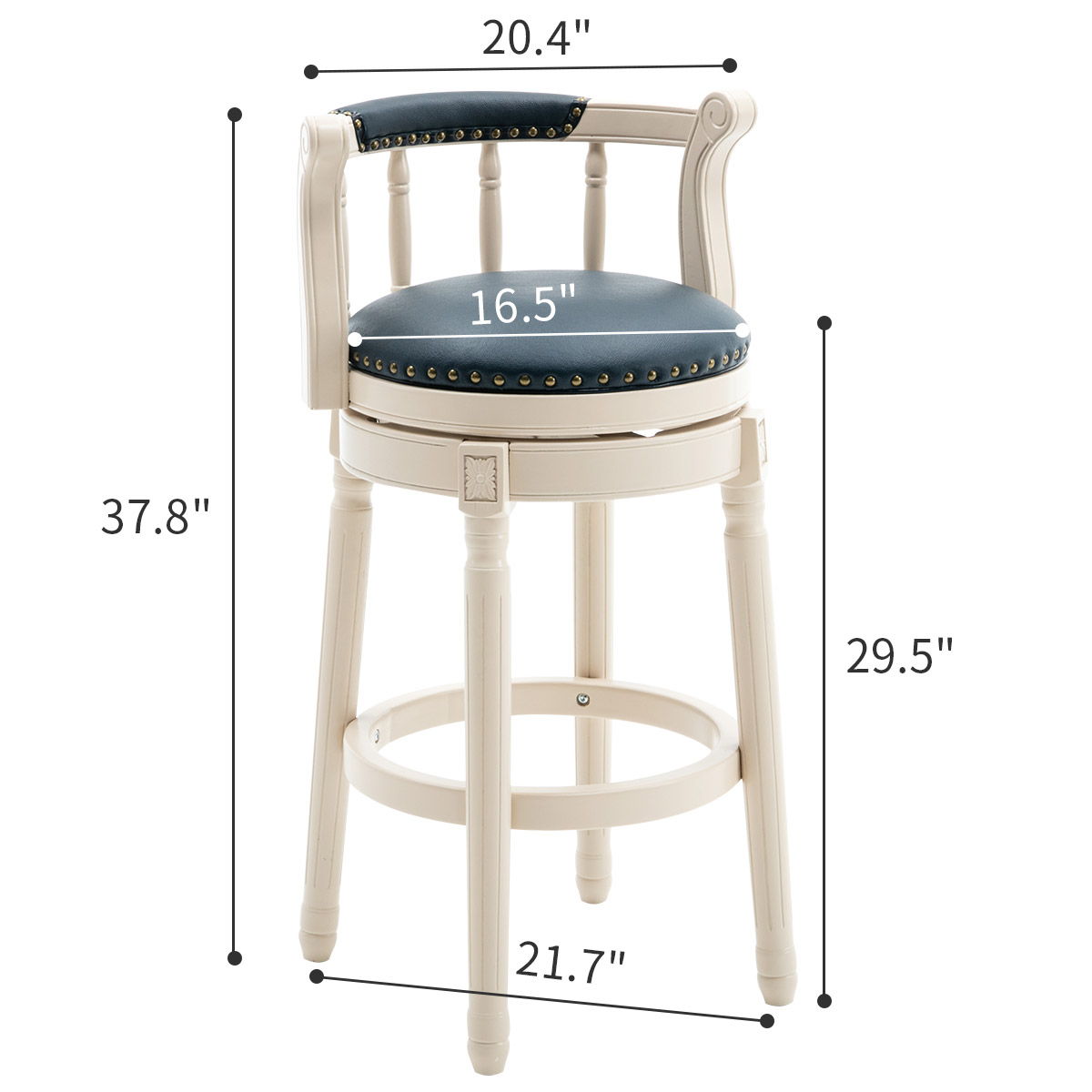 Wooden Bar Stool with Swivel and Full Back - White or Blue