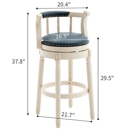 Wooden Bar Stool with Swivel and Full Back - White or Blue