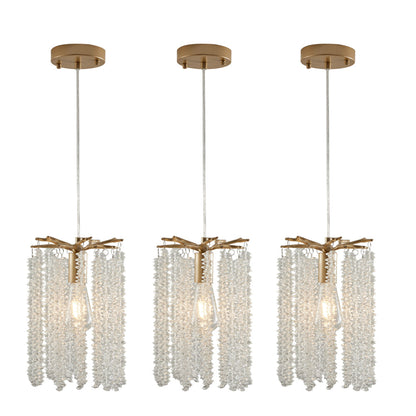 Crystal Pendant Lights Set of 3 | Luxury Waterfall Bead Design, Gold Finish Chandelier for Kitchen Island