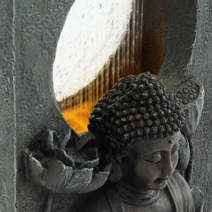 28" H Outdoor Buddha Waterfall Fountain with Serene Water Flow - Resin